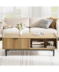 gaomon Coffee Table 42.5" Mid Century Modern Center Table with Drawer Fluted Living Room Table