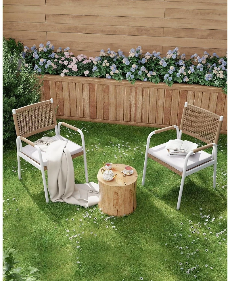 gaomon 2Pcss Patio Wicker Chairs, Outdoor Rattan Dining Chairs with Cushions & Metal Legs, Balcony Rattan Armchairs for Outdoor Lawn Balcony Backyard