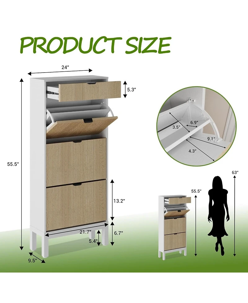 gaomon Shoe Cabinet with 3 Flip Doors & 1 Drawer – Slim Modern Fluted Shoe Organizer with Iron Legs, Freestanding Entryway and Hallway Shoe Rac