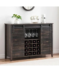 gaomon 47 Inch Wine Bar Cabinet with Sliding Barn Door Buffet Sideboard Cabinet with 16 Bottle Wine Rack.