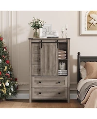 gaomon Farmhouse 5 Drawer Dresser for Bedroom, 48 in Tall Wood Dresser Chest of Drawer with Sliding Barn Door, Adjustable Shelf