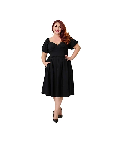 Unique Vintage Women's Plus Sweetheart Puff Sleeve Swing Dress