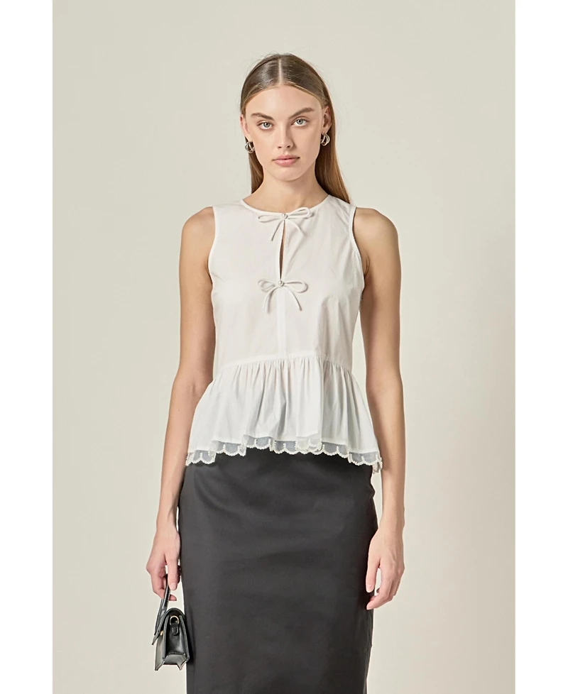 English Factory Women's Pearl Scallop Round New Top