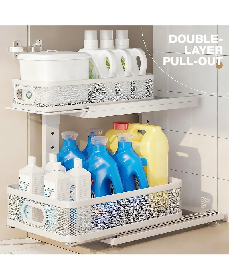 Yigii 2-Tier Under Cabinet Organizer with Ball-Bearing Slides for Easy Access & Adjustable Height