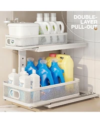 Yigii 2-Tier Under Cabinet Organizer with Ball-Bearing Slides for Easy Access & Adjustable Height