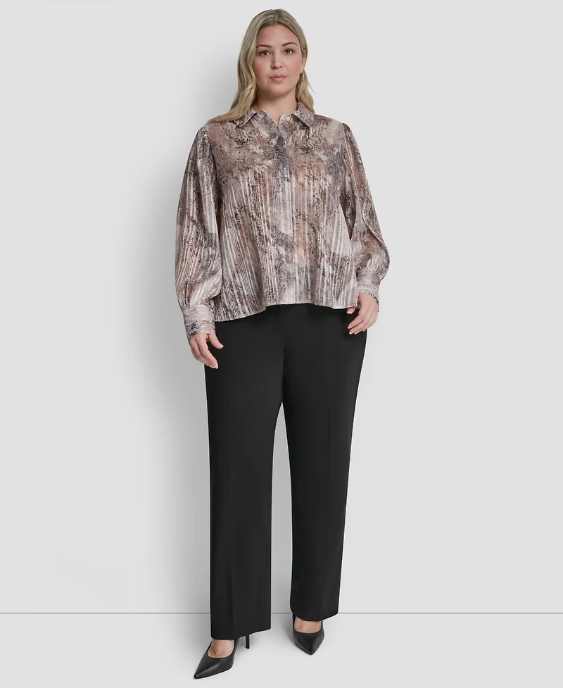 Dkny Plus Collared Neck Long-Sleeve Top