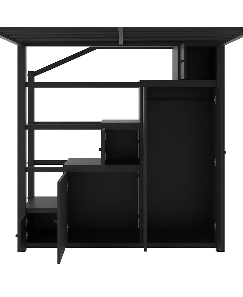 Streamdale Furniture Queen Size Metal Loft Bed with Storage Shelves, Cabinets and Wardrobe