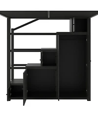 Streamdale Furniture Queen Size Metal Loft Bed with Storage Shelves, Cabinets and Wardrobe