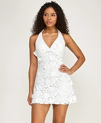 Alex & Sophia Juniors' Halter V-Neck Short Dress