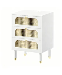 Yigii Boho Style Tall Rattan Nightstand with Charging Station
