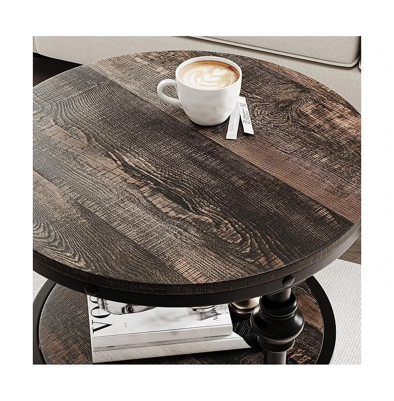 gaomon Round End Table, Small Side Table with 3 Shelves for Living Room, Bedroom, Night Stand Accent Coffee Table with Steel Frame