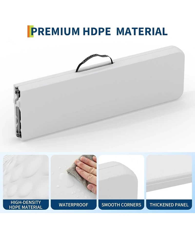 gaomon 6 Foot 2 Pack Folding Bench Seat, Portable Plastic Bench Carry Handle and Smooth Hdpe Tabletop for Camping