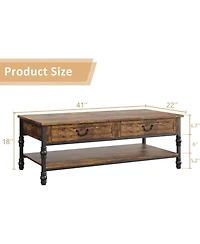 gaomon Coffee Table with Drawers 41" Large Center Table with Storage Rectangular Cocktail Table Mid Century Wooden Coffee Tables