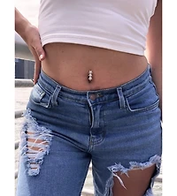 Curata Jewelry Solid 14k Gold Pink Marquise Cubic Zirconia Flower Top Mount Belly Button Ring Dangle Body Piercing