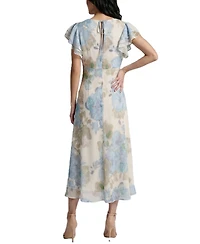 Taylor Women's Ruffle-Sleeve Floral V-Neck Dress