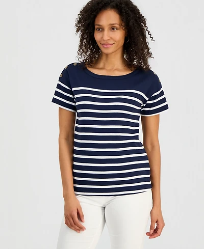 Style & Co Women's Pima Cotton Button-Shoulder Top, Exclusively at Macy's