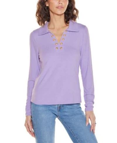 Belldini Womens Grommet Trim Split V Knit Top