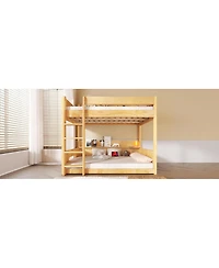 Streamdale Furniture Queen over Queen Bunk Bed with Storage Shelves and Usb Ports