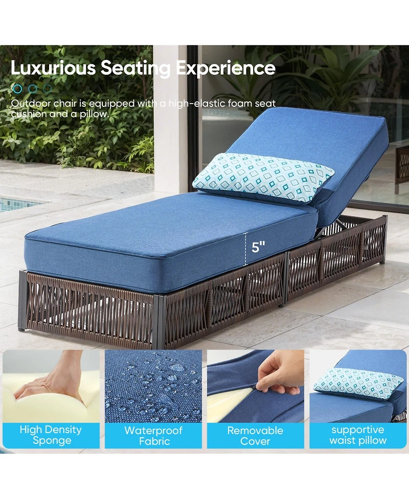 Gymojoy Brown Pe Wicker Outdoor Chaise Lounge with 5 In. Thick Olefin Cushions Patio Chair for Sunroom