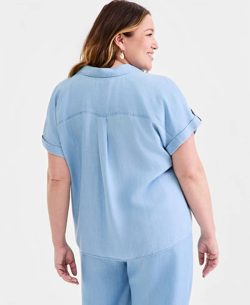 Style & Co Plus Collared Popover Top