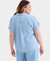 Style & Co Plus Collared Popover Top