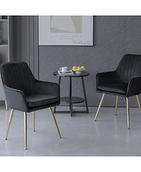 Streamdale Velvet Dining Chairs (Set of 2) - Black, Gold Legs
