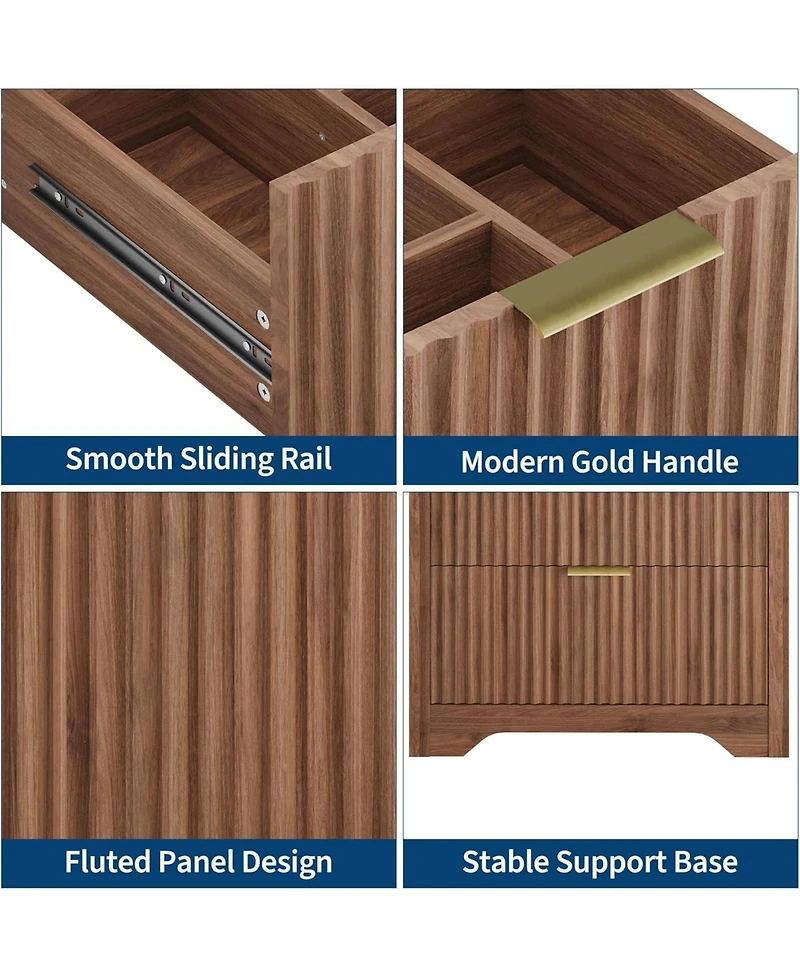 gaomon "24'' Walnut Fluted Bathroom Vanity with Sink, Freestanding Cabinet with 2 Drawers & Flip Down Drawer, Easy Assembly"