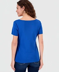 Style & Co Women's Cotton Square-Neck Short-Sleeve T-Shirt, Exclusively at Macy's