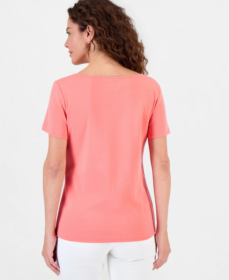 Style & Co Petite Cotton Square-Neck Short-Sleeve T-Shirt, Exclusively at Macy's