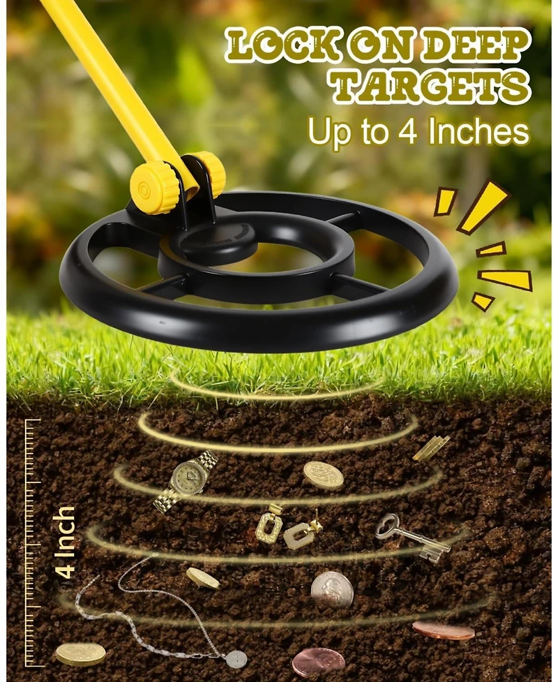 Joyaire Kids Metal Detector with 7.4 Inch Waterproof Coil & Lcd Display, 1.1lb Lightweight, 24-35 Inch Adjustable Foldable for Boys & Girls