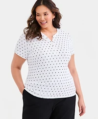 Style & Co Plus Printed Short-Sleeve Henley Top