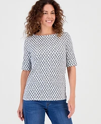 Style & Co Women's Printed Boat-Neck Elbow-Sleeve Top, Macy's Exclusive