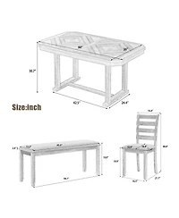 Streamdale 6-Piece Rubber Wood Dining Set with Wood Grain Tabletop & Soft Cushion (Grey)