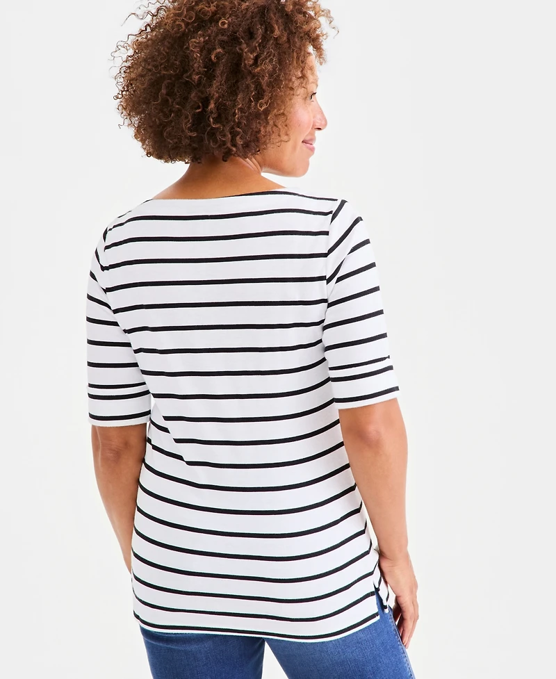 Style & Co Women's Printed Boat-Neck Elbow-Sleeve Top, Macy's Exclusive