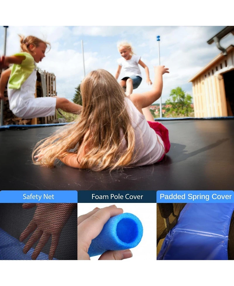 SereneLife Outdoor Trampoline 8FT–14FT with Safety Enclosure Net & Ladder, Astm Approved Heavy-Duty Trampoline for Kids & Adults