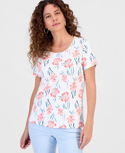 Style & Co Women's Printed Short-Sleeve Scoop-Neck Top, Macy's Exclusive