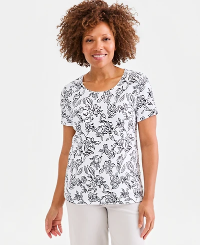Style & Co Petite Printed Scoop Neck Top, Macy's Exclusive