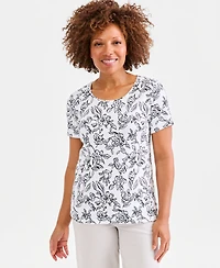 Style & Co Petite Printed Scoop Neck Top, Macy's Exclusive