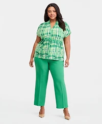 Kasper Plus Printed V-Neck Short-Sleeve Blouse