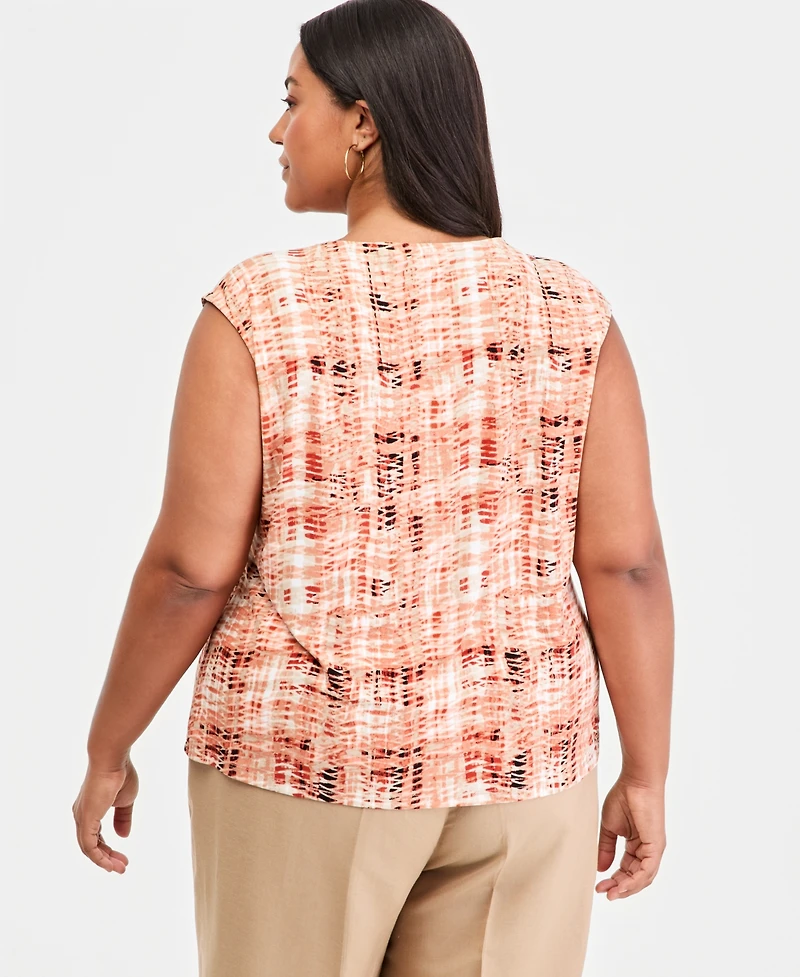 Kasper Plus Cap-Sleeve Keyhole Blouse