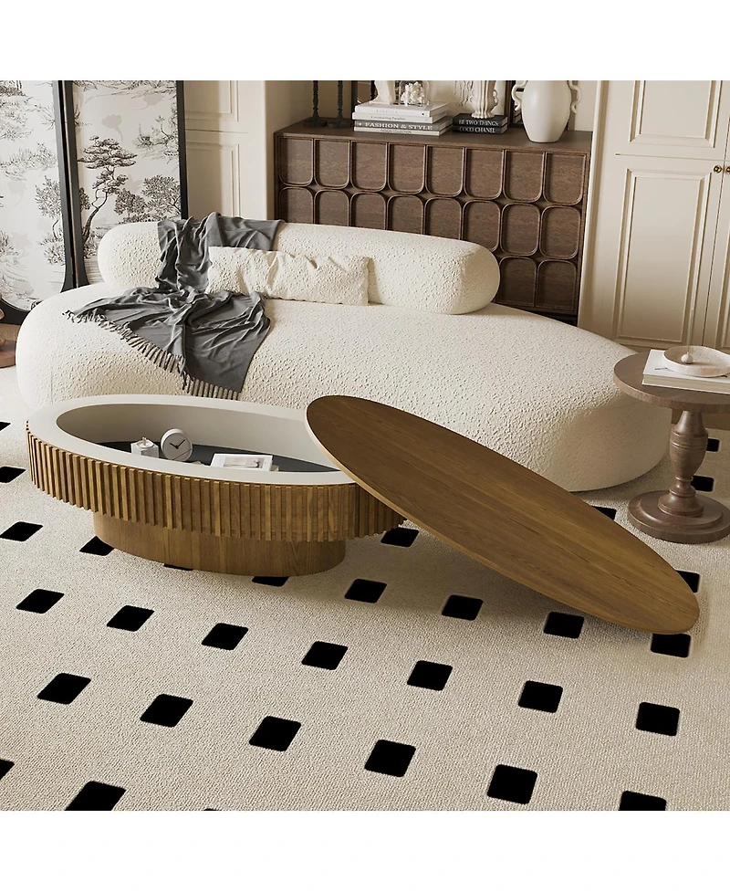 Streamdale 47" Oval Storage Coffee Table - Solid Wood Veneer, Brown