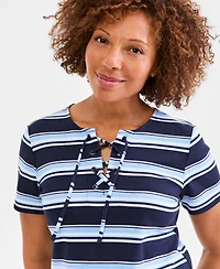 Style & Co Women's Striped Lace-Up Short-Sleeve Top, Macy's Exclusive