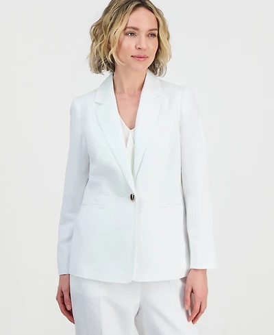 Kasper Women's Linen Notched Collar One-Button Blazer, Regular & Petite