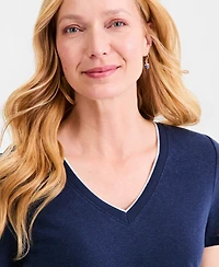 Style & Co Women's Linen Blend V-Neck Short-Sleeve Top, Macy's Exclusive