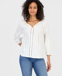 Style & Co Women's Linen Blend Embroidery Top, Macy's Exclusive