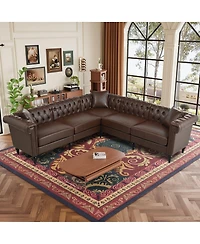 Streamdale Furniture Pu Leather Chesterfield Sectional Sofa with Rolled Arms & Nailhead