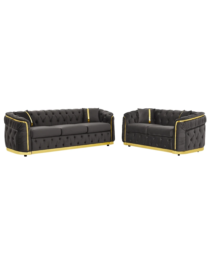 Streamdale Furniture Velvet Chesterfield Couch Set, 84.6" 3 Seater & 62.6" Loveseat Sofa