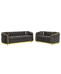 Streamdale Furniture Velvet Chesterfield Couch Set, 84.6" 3 Seater & 62.6" Loveseat Sofa
