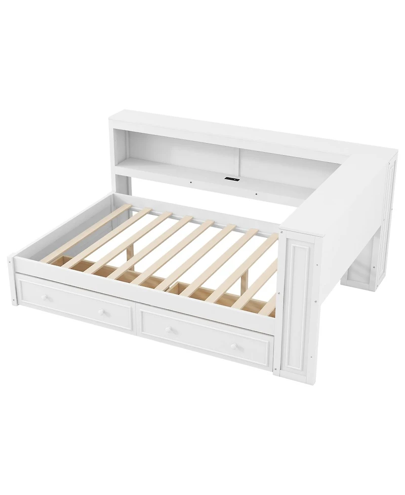 Streamdale Furniture Streamdale Full Size Wood Daybed with Storage Shelves, Usb, Led, and 2 Drawers