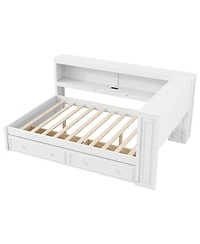 Streamdale Furniture Streamdale Full Size Wood Daybed with Storage Shelves, Usb, Led, and 2 Drawers
